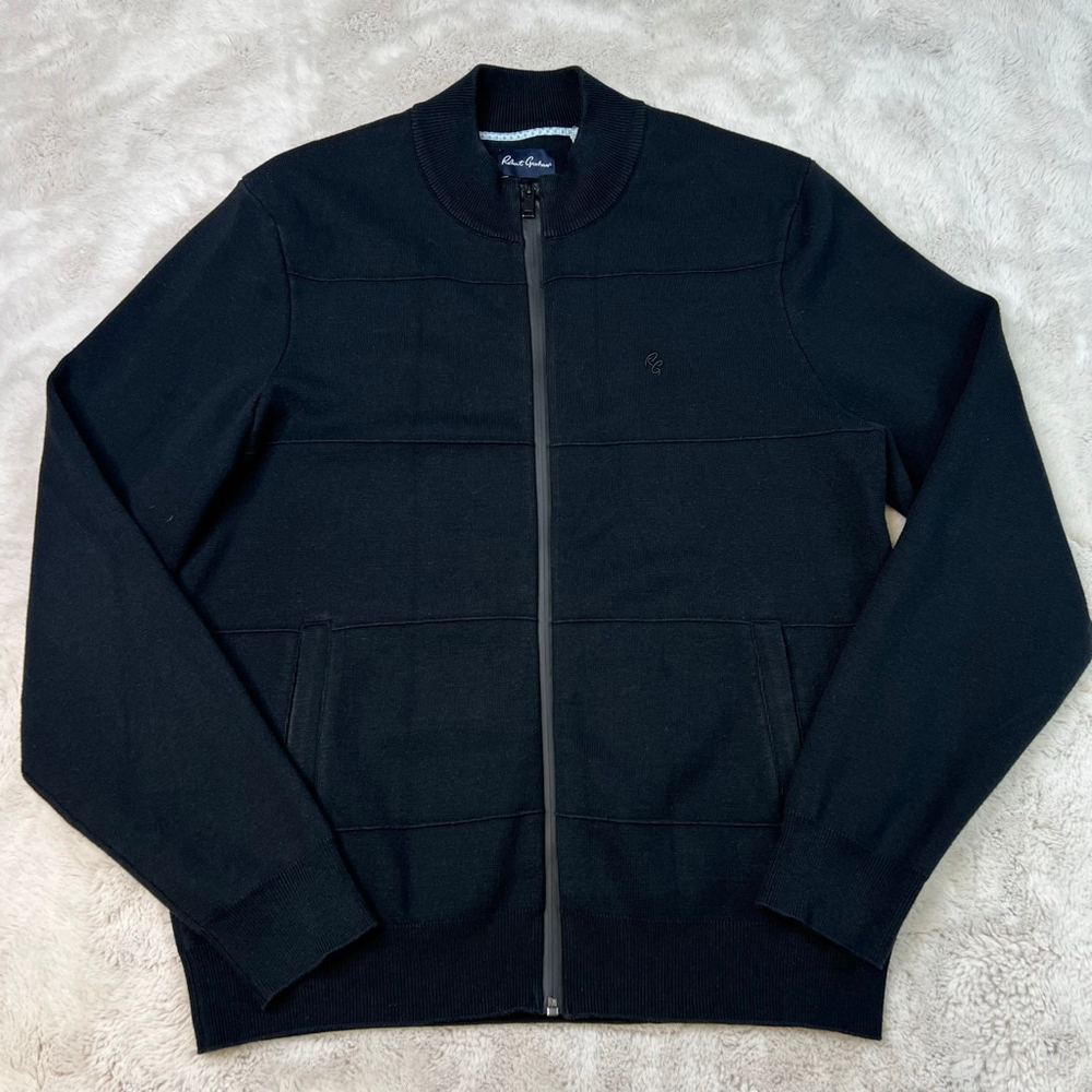 Robert Graham Black Zip Up Sweater Mens Size Large